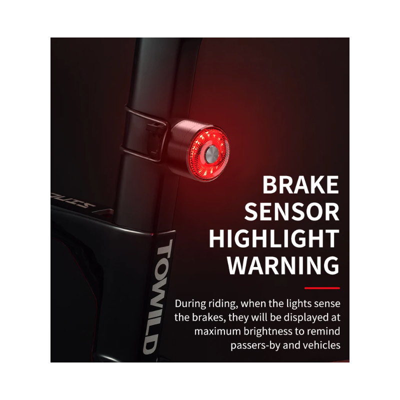 TOWILD TL05 LED-cykelljus med smart auto bromsavkänning IPX6 vattentät och USB-laddning sikkerhetsljus