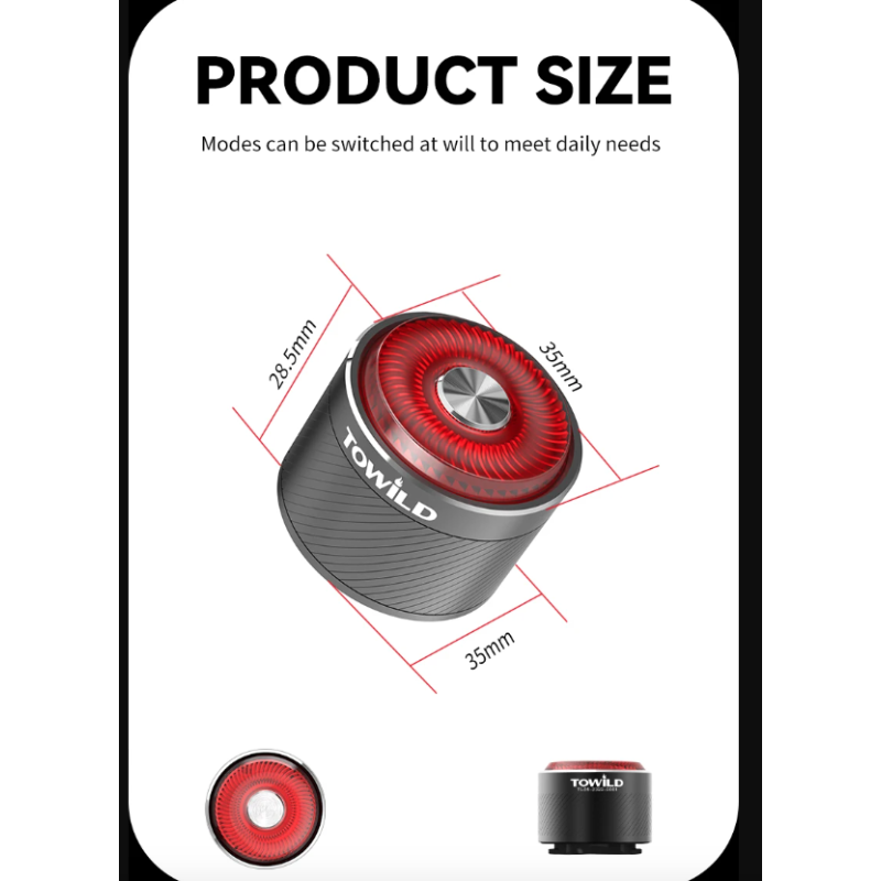 TOWILD TL05 LED-cykelljus med smart auto bromsavkänning IPX6 vattentät och USB-laddning sikkerhetsljus