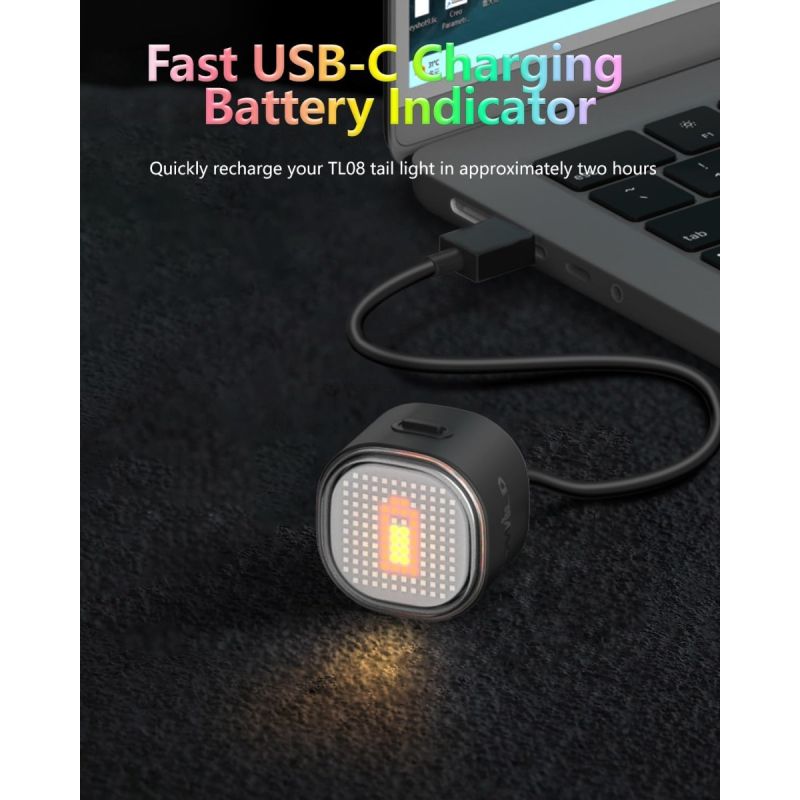 TOWILD TL08 Cykelbaklykta Med Anpassningsbara Mönster | Fullfärg Bromssensor USB-C Laddbar IPX6 Hög Synlighet Säkerhet