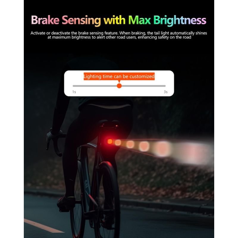 TOWILD TL08 Cykelbaklykta Med Anpassningsbara Mönster | Fullfärg Bromssensor USB-C Laddbar IPX6 Hög Synlighet Säkerhet