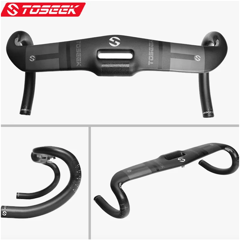 TOSEEK fullkolfiberstyre 400mm 420mm 440mm trådlöst racingdrop cykelstyre högkvalitativt landsvägscykelstyre