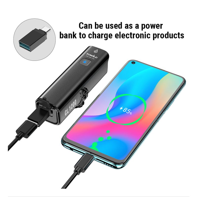 TOWILD CL1200 cykelstrålkastare 1200LM LED USB uppladdningsbar vattentät framlampa för nattcykling