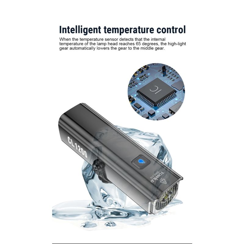 TOWILD CL1200 cykelstrålkastare 1200LM LED USB uppladdningsbar vattentät framlampa för nattcykling