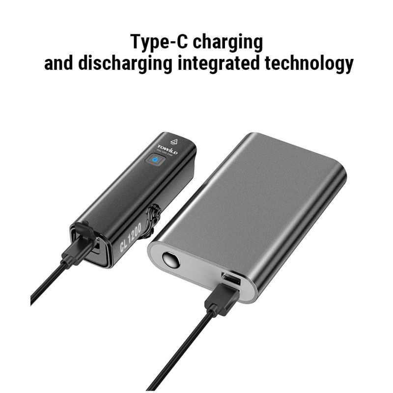 TOWILD CL1200 cykelstrålkastare 1200LM LED USB uppladdningsbar vattentät framlampa för nattcykling