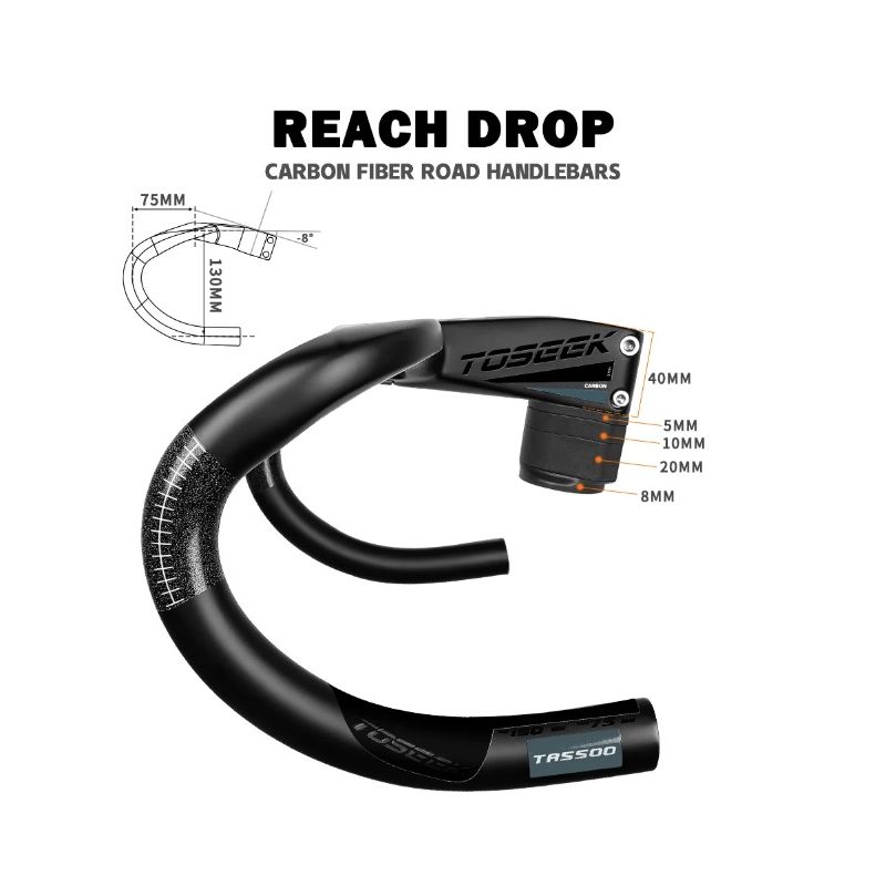 TOSEEK TR5500 landsvägscykelstyre helkolfiberstam integrerade cykeltillbehör ultralätta cykeldelar mattsvart finish