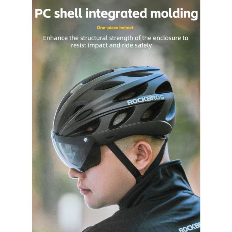 ROCKBROS Cykelhjälm Integralt Gjuten Stötmotstånd Andas Glasögon Ultralätt Hållbar Hjälm För Landsvägscykling