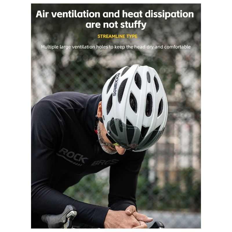 ROCKBROS Cykelhjälm Integralt Gjuten Stötmotstånd Andas Glasögon Ultralätt Hållbar Hjälm För Landsvägscykling