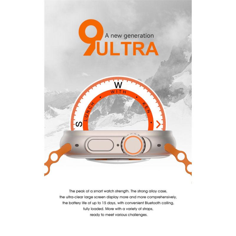 Smartklocka Ultra 9 49mm | Bluetooth-samtal, GPS, NFC | Vattentät Herr Smart Watch Ultra med kompass