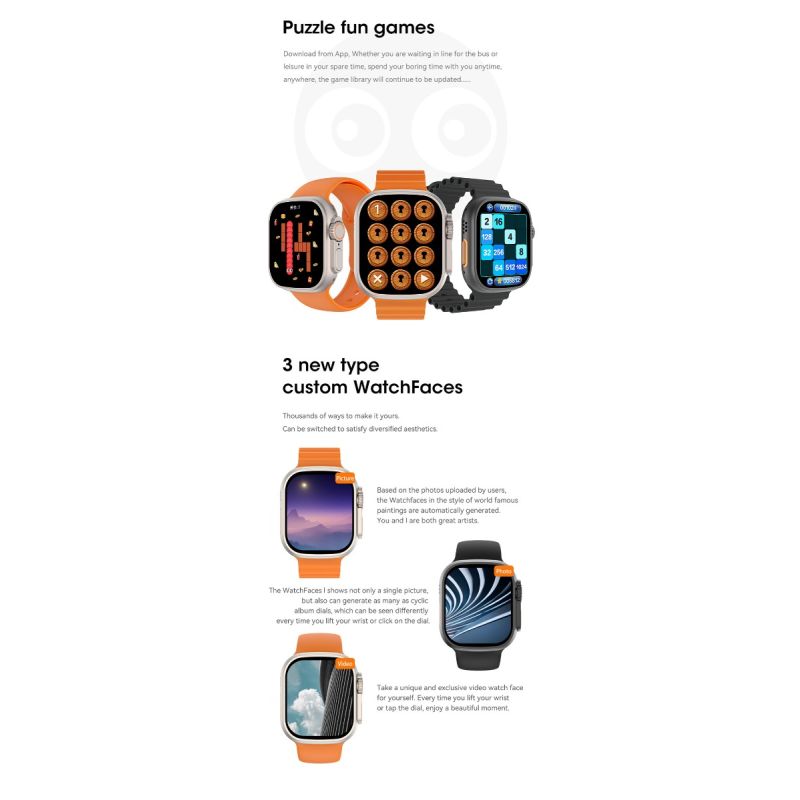 Smartklocka Ultra 9 49mm | Bluetooth-samtal, GPS, NFC | Vattentät Herr Smart Watch Ultra med kompass