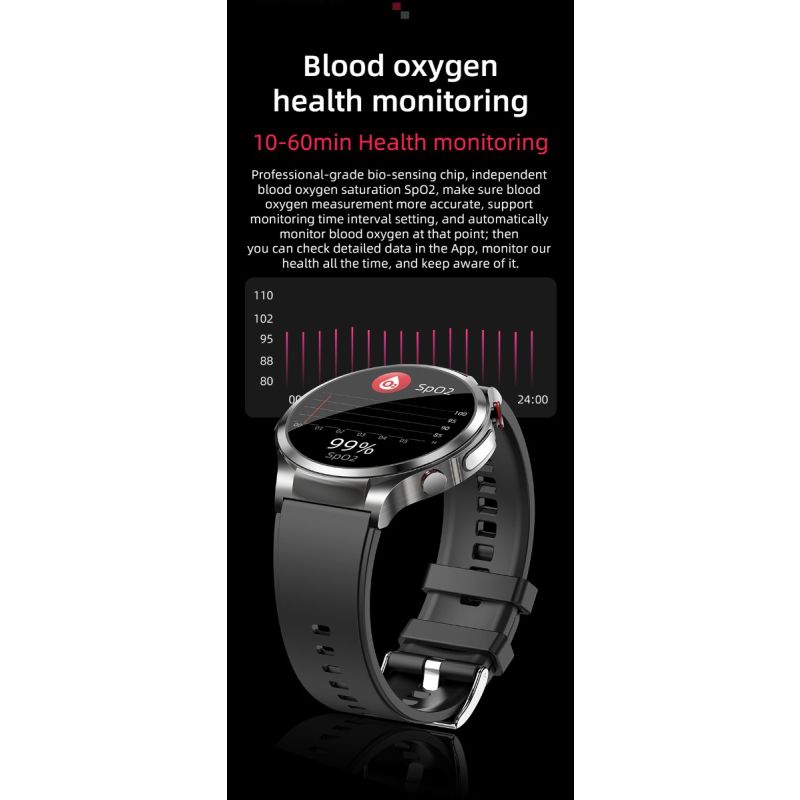 W11 Smartklocka med icke-invasivt blodsocker, EKG & hjärtfrekvens – Hälsovård för Android/iOS