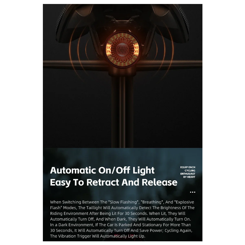 Mångsidigt cykelbakljus med smart bromssensor trådlös fjärrkontroll och färgglatt cykelsäkerhetsljus