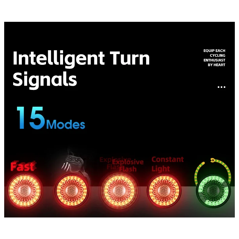 Mångsidigt cykelbakljus med smart bromssensor trådlös fjärrkontroll och färgglatt cykelsäkerhetsljus