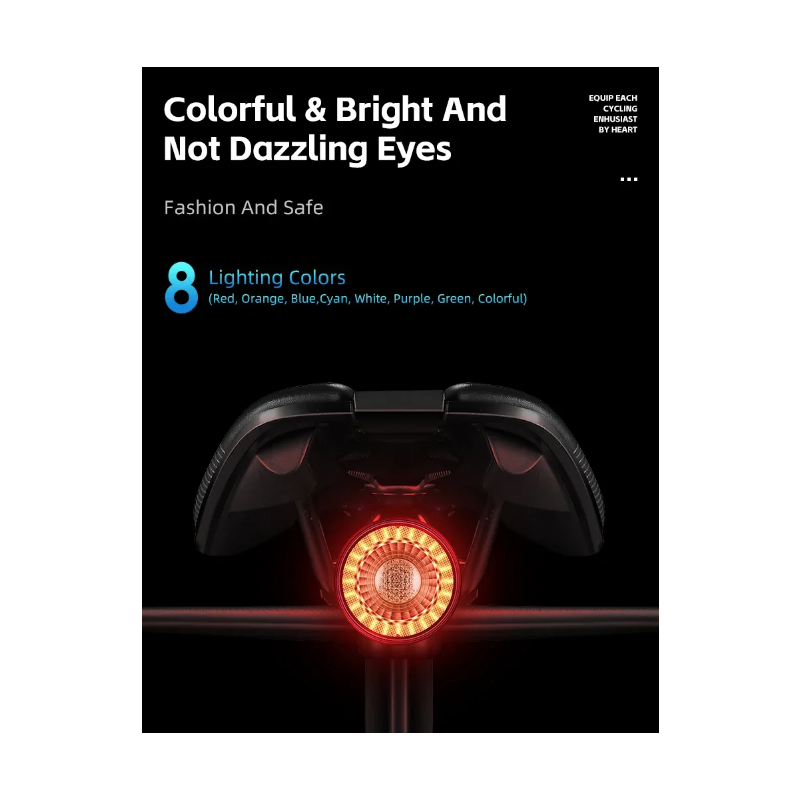 Mångsidigt cykelbakljus med smart bromssensor trådlös fjärrkontroll och färgglatt cykelsäkerhetsljus