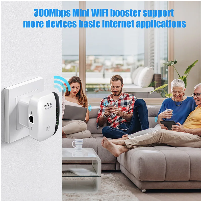 Wifi-repeater 300Mbps Vit Trådlös signalförstärkare för Hemrouter, Smart TV, HD-video – Enkel Plug & Play