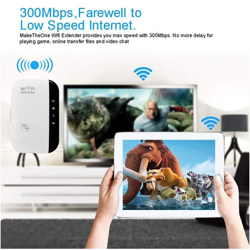 Wifi-repeater 300Mbps Vit Trådlös signalförstärkare för Hemrouter, Smart TV, HD-video – Enkel Plug & Play