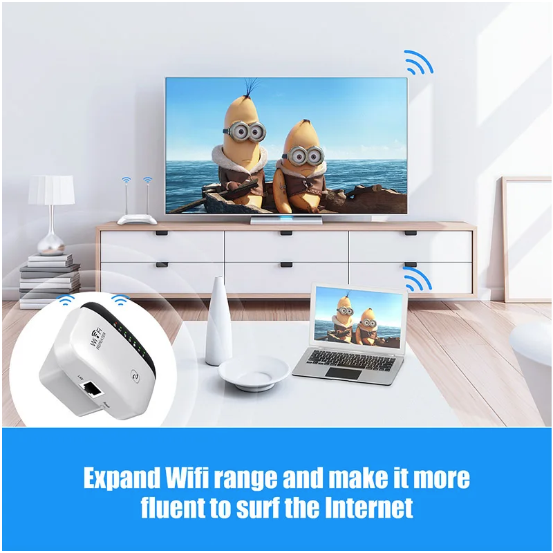 Wifi-repeater 300Mbps Vit Trådlös signalförstärkare för Hemrouter, Smart TV, HD-video – Enkel Plug & Play