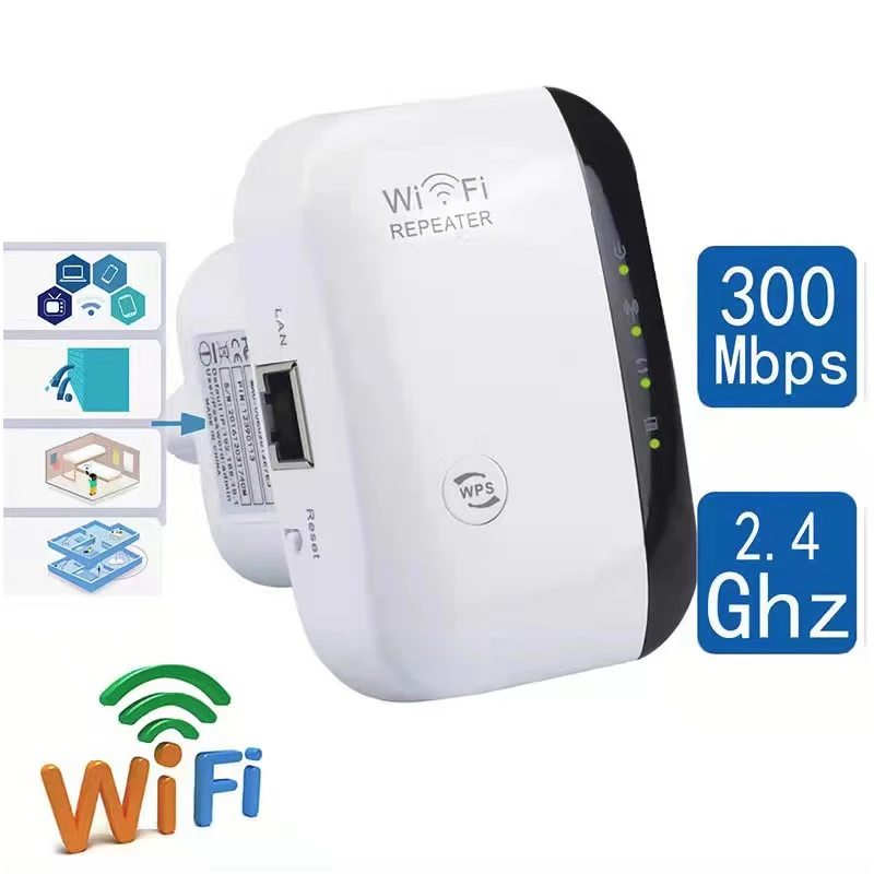 Wifi-repeater 300Mbps Vit Trådlös signalförstärkare för Hemrouter, Smart TV, HD-video – Enkel Plug & Play