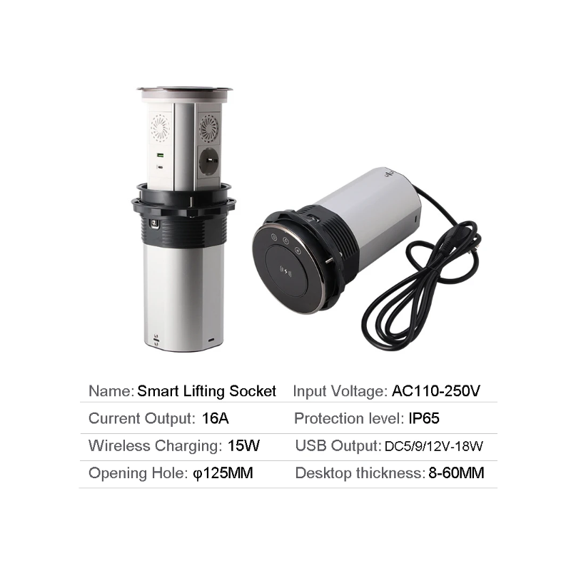 VENSTPOW Elektriska Lyftuttag Gömda Bordsskiva Uttag med USB Trådlös Laddning för Smart Strömtillgång