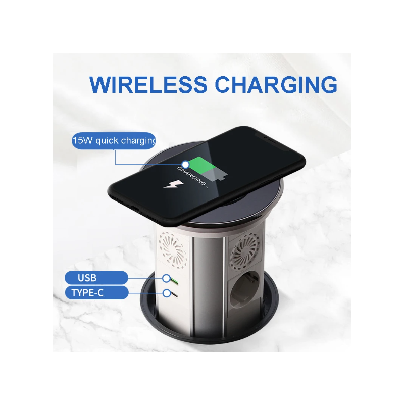 VENSTPOW Elektriska Lyftuttag Gömda Bordsskiva Uttag med USB Trådlös Laddning för Smart Strömtillgång