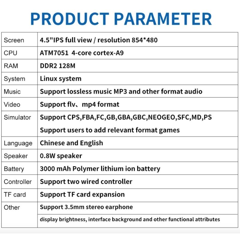 POWKIDDY X39pro handhållen videospelkonsol med 4,5-tums IPS-skärm PS1-stöd och trådbundna kontroller retrospel
