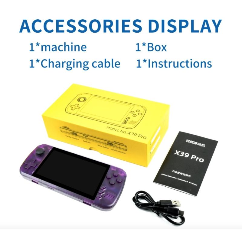 POWKIDDY X39pro handhållen videospelkonsol med 4,5-tums IPS-skärm PS1-stöd och trådbundna kontroller retrospel