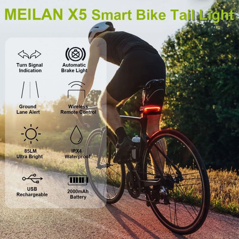 Meilan X5 Smart Cykelbaklampa med Blinkers, Automatisk Bromslampa | USB-uppladdningsbar för cykelsäkerhet
