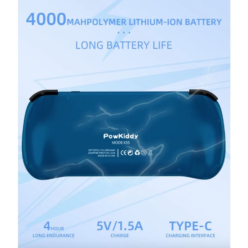 Upptäck POWKIDDY X55 handhållen spelkonsol för retrogaming med levande 5.5-tums IPS-skärm och kraftfull prestanda
