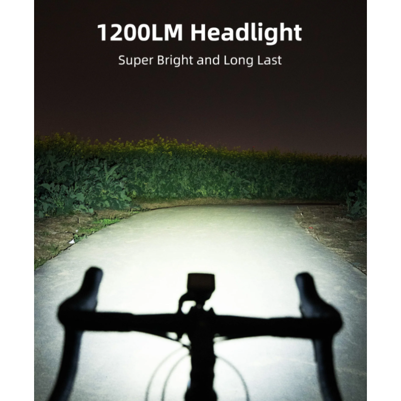 XOSS XL-1200 cykelstrålkastare 1200 lumen hållbar uppladdningsbar framlampa med Type-C laddning sex lägen