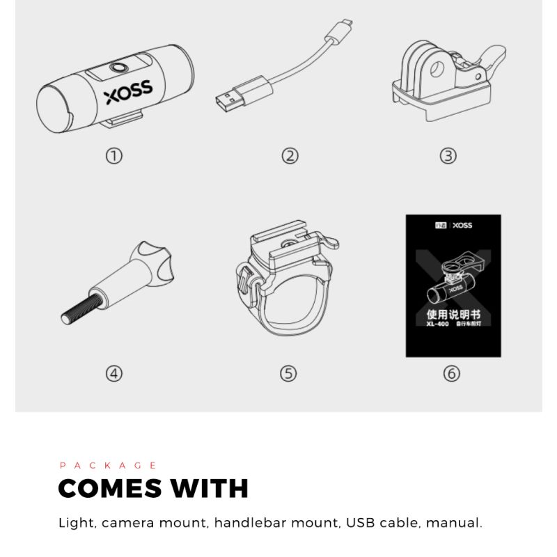 XOSS XL-400 Cykelljus 400 Lumen Vattentät USB Uppladdningsbar Förbättrad Synlighet Belysningslägen