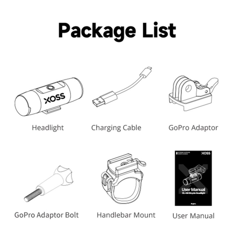 XOSS Cykellampa Strålkastare 800Lm Uppladdningsbar MTB Framlampa Hög Ljusstyrka Nattridningssäkerhet