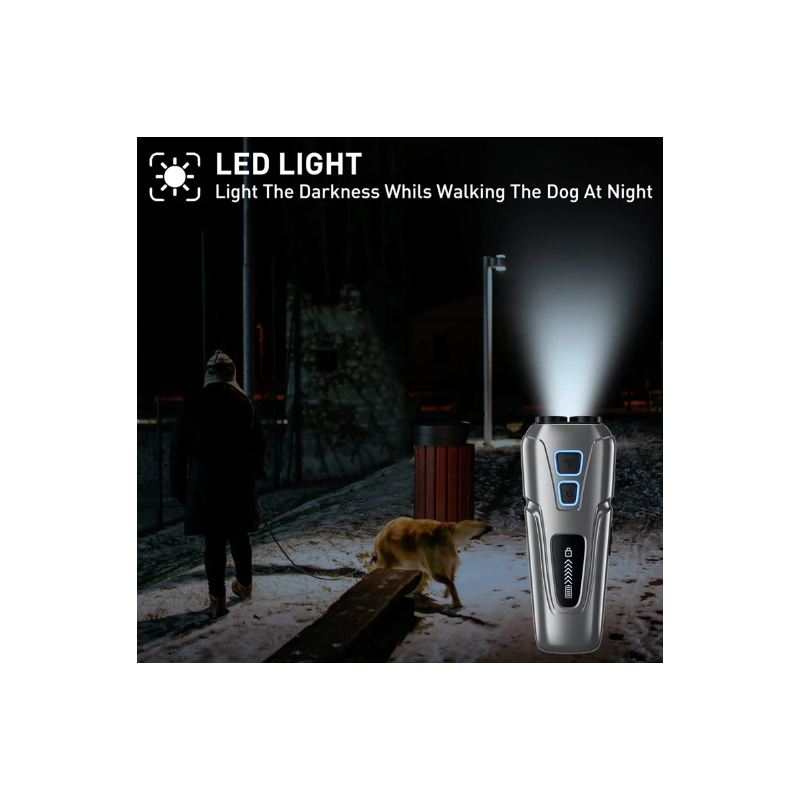 Ultraljud hundavskräckare och Hundavskräckande anordning för effektiv anti skällande skonsam hundträning LED-ficklampa