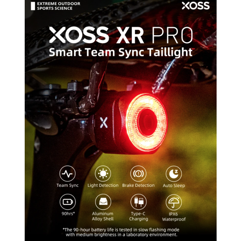 XOSS XR Pro Cykelbakljus med Smart Bromsdetektering Vattentät LED-laddning för Optimal Cykel Säkerhet