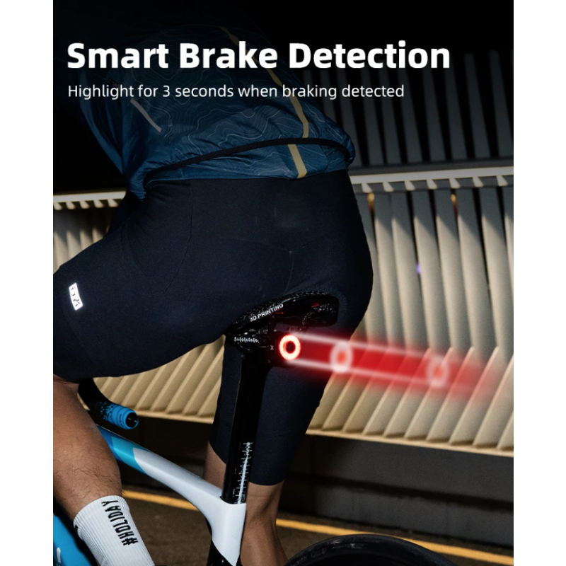 XOSS XR Pro Cykelbakljus med Smart Bromsdetektering Vattentät LED-laddning för Optimal Cykel Säkerhet