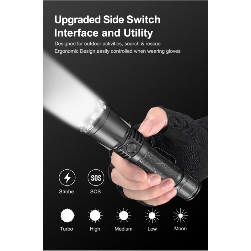 Klarus XT21X Pro XHP70.2 LED ficklampa 4400 lumen högpresterande mångsidig utomhus- och taktisk ficklampa