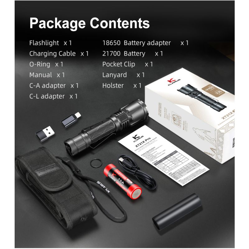 Klarus XT21X Pro XHP70.2 LED ficklampa 4400 lumen högpresterande mångsidig utomhus- och taktisk ficklampa