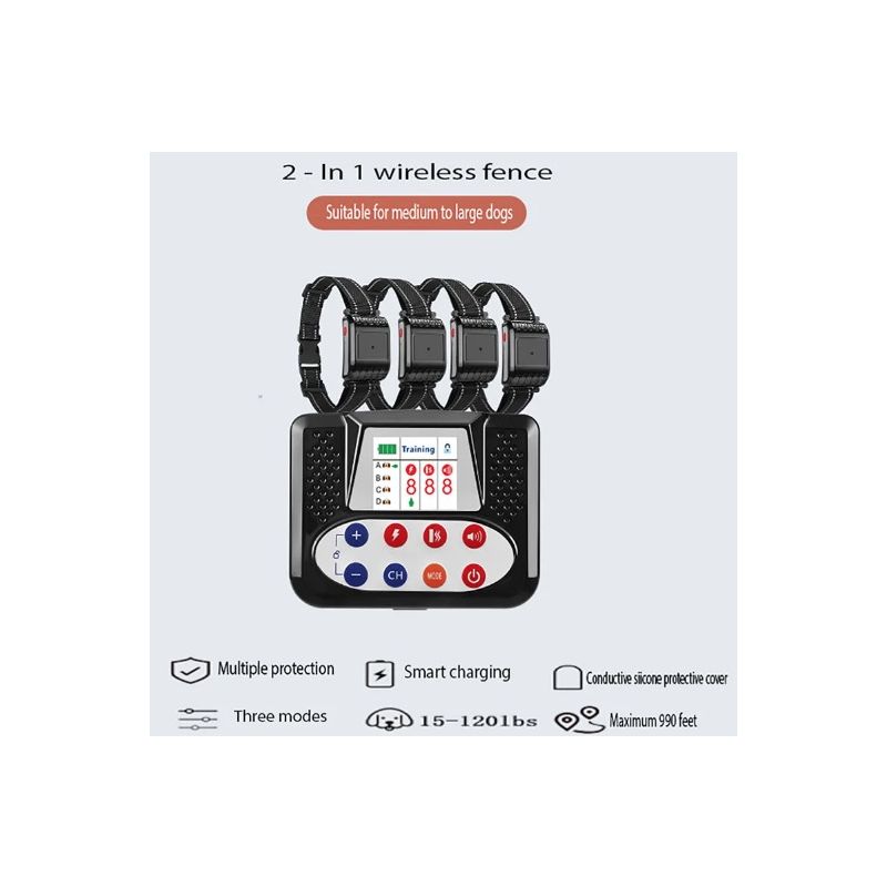 Trådlöst Elektroniskt Stängsel Smart Hundträningsenhet med Färgskärm 2-i-1 Anti-Skällande Elektrisk Stötkrage