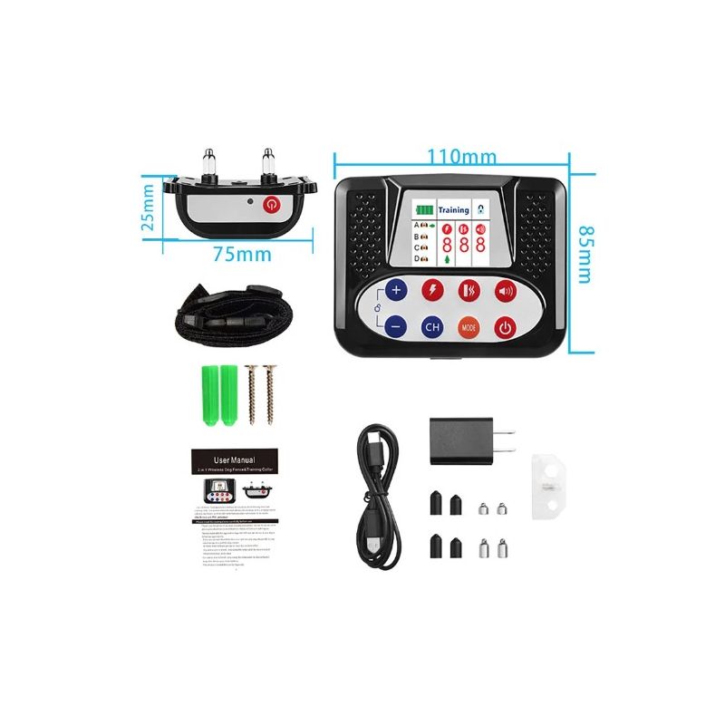 Trådlöst Elektroniskt Stängsel Smart Hundträningsenhet med Färgskärm 2-i-1 Anti-Skällande Elektrisk Stötkrage