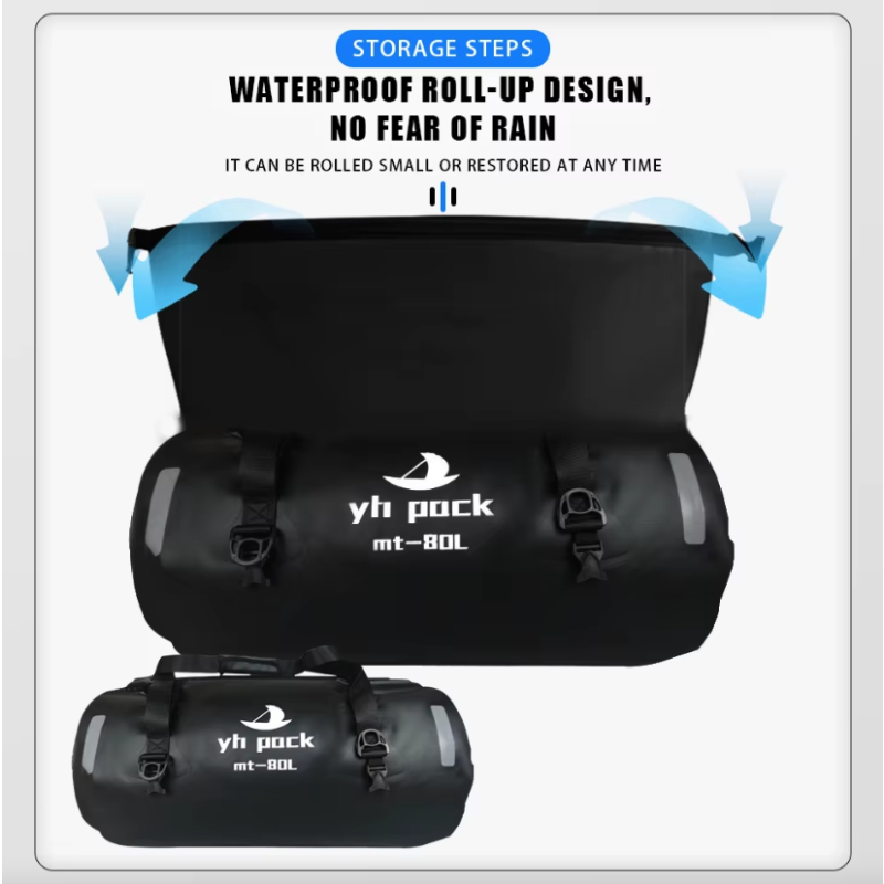 Vattentät MC-väska 40/80L – Rymlig cykelväska för MTB & Pendling, 500D PVC Rulltopp