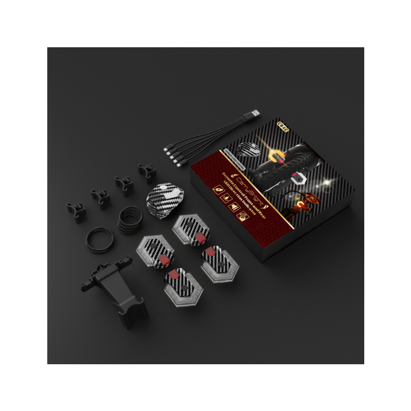 CarryBright Kolfiber Cykelblinkers 4-pack: USB-uppladdningsbar, Trådlös Fjärr, Starka LED Fram/Bak för Elcykel, Cykelsäkerhet