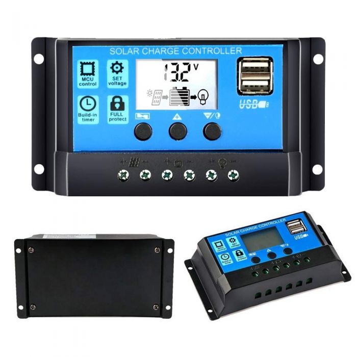 LCD 60A Solar Charger Controller PWM Dual USB Charge Regulator Panel 12/24V 
