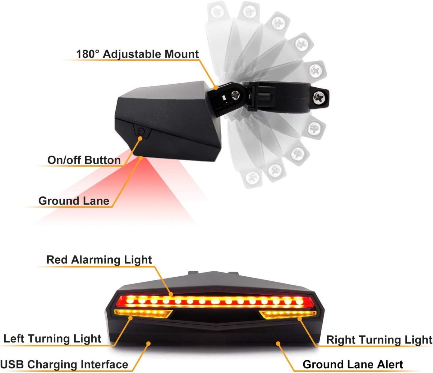 Ampulla C1 LED Cykelbaklampa Uppladdningsbar - Fjärrkontroll, Svängljus & Körfältsmarkering. Säker Nattcykling.
