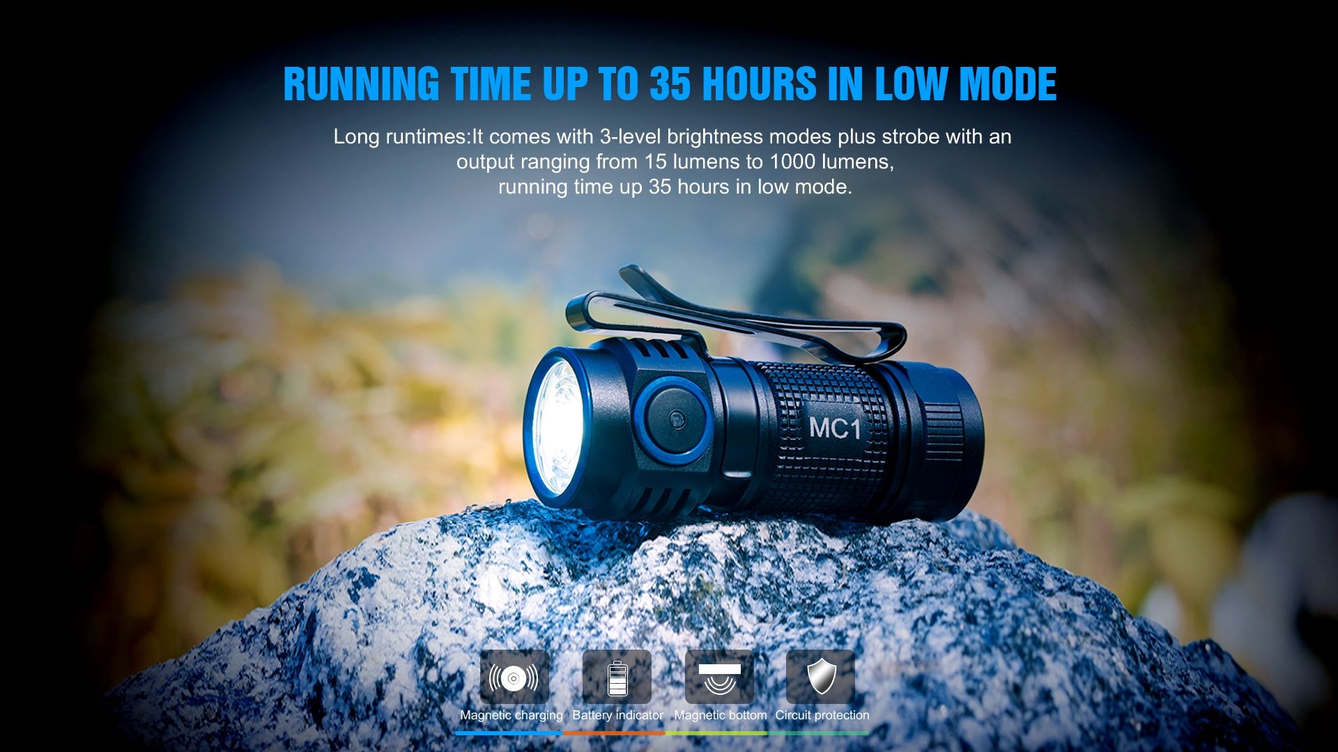 TrustFire MC1 Baton kompakt 1000 lumen LED ficklampa med XP-L HI magnetisk laddning för vardaglig bärbarhet