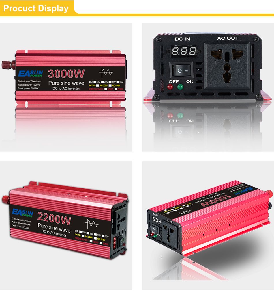 Ren sinusvågsväxelriktare 3000W 2200W 1600W 1000W Hållbar aluminium-magnesiumdesign Hög verkningsgrad Campingkraft