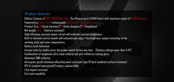 IMALENT MS03 XHP70 EDC Ficklampa 13000 Lumen med 324 Meters Räckvidd Lättvikt Hållbar för Utomhusäventyr