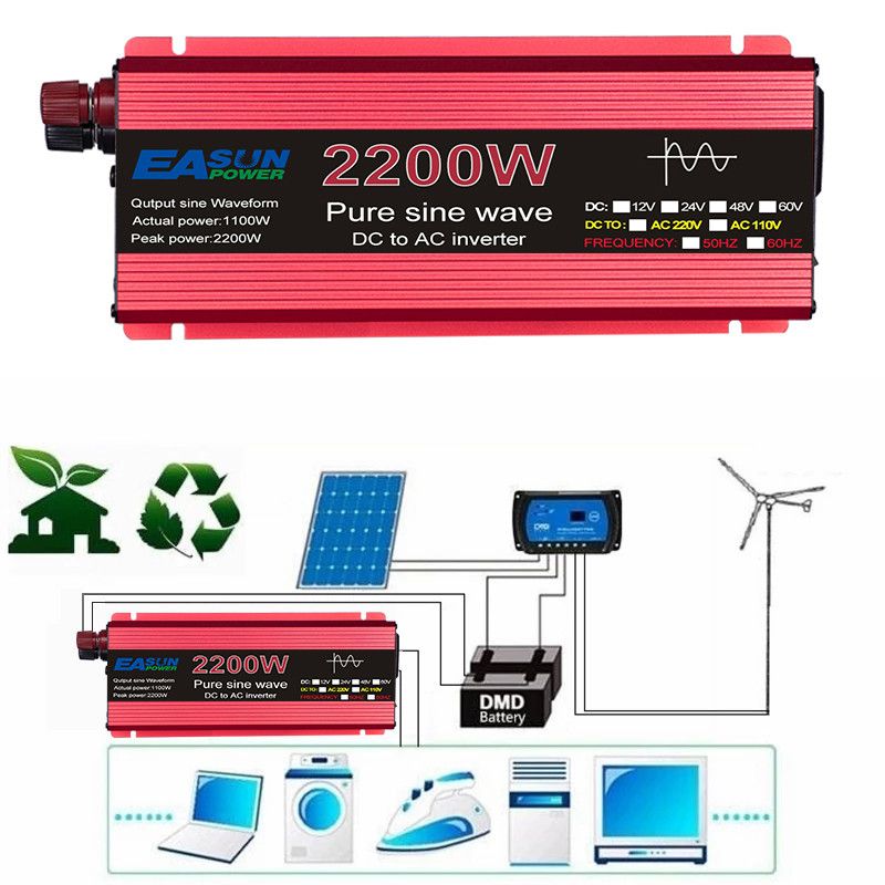 Ren sinusvågsväxelriktare 3000W 2200W 1600W 1000W Hållbar aluminium-magnesiumdesign Hög verkningsgrad Campingkraft