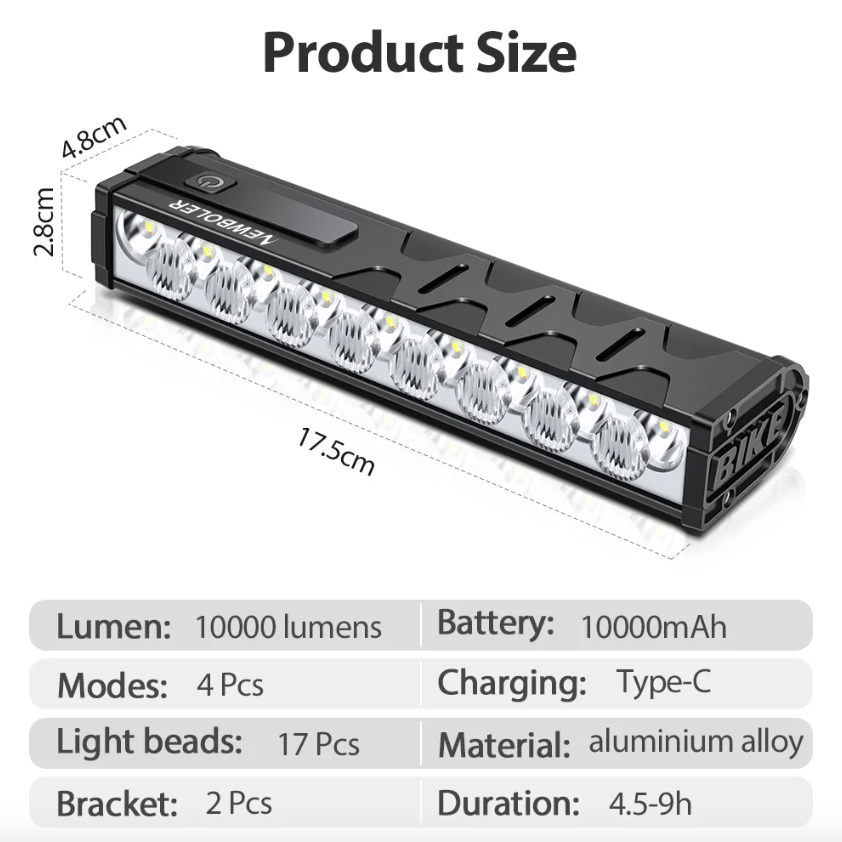 NITEBEAM 10000 Lumens Ultra-Ljus Cykellampa Fram Vattentät USB Laddning för MTB Landsvägscykling Säkerhet