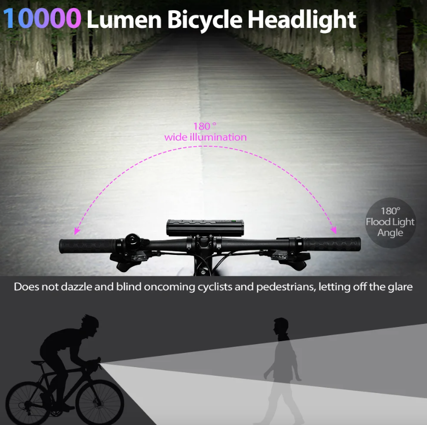 NITEBEAM 10000 Lumens Ultra-Ljus Cykellampa Fram Vattentät USB Laddning för MTB Landsvägscykling Säkerhet