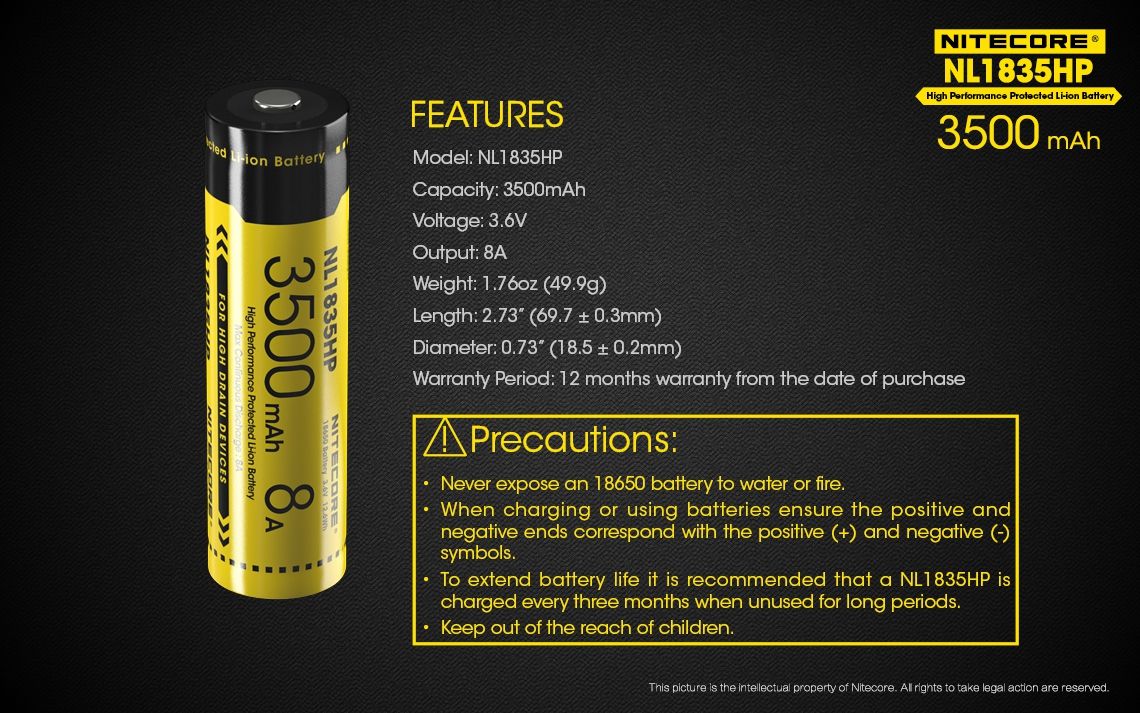 Nitecore NL1835HP 3500mAh Uppladdningsbart 18650 Batteri Högpresterande för Ficklampa och Teknologiprylar
