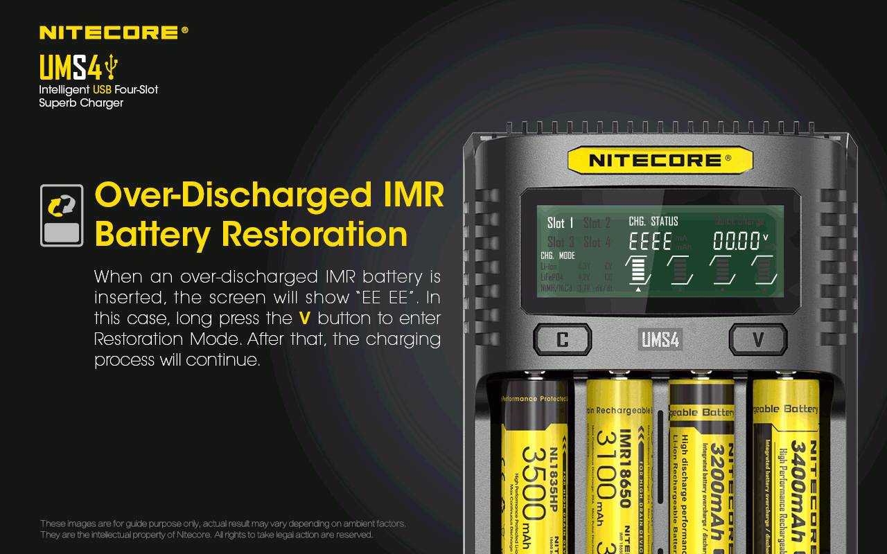 Upptäck Nitecore UMS4 intelligent USB fyrslottladdare 18650-26650 batterier smart laddning kompakt design