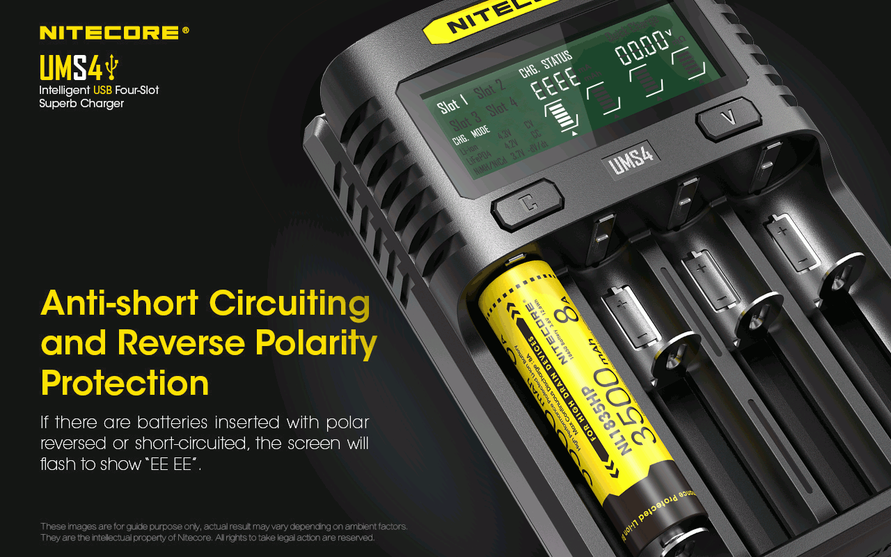 Upptäck Nitecore UMS4 intelligent USB fyrslottladdare 18650-26650 batterier smart laddning kompakt design